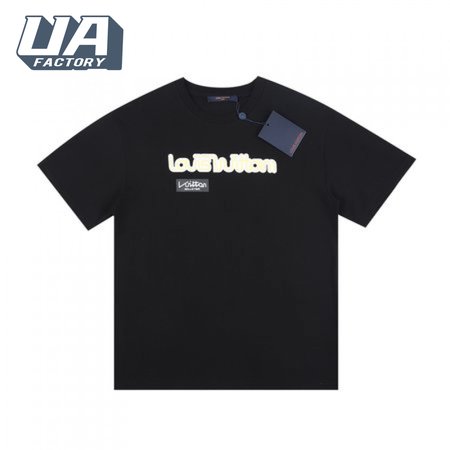 23ss yellow orange warning slogan printing round neck black