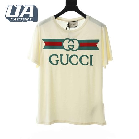 GUCCI EMBROIDERED BELT LOGO SHORT SLEEVE WHITE T SHIRT