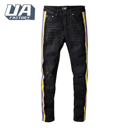 Amiri Patch Rip Jeans Black / Purple / Yellow