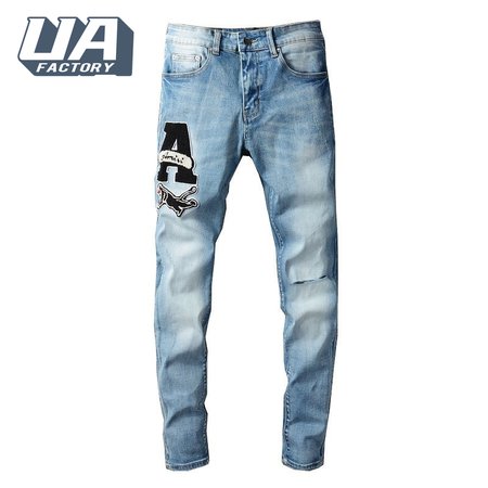 Amiri Logo Patch Rip Jeans Blue