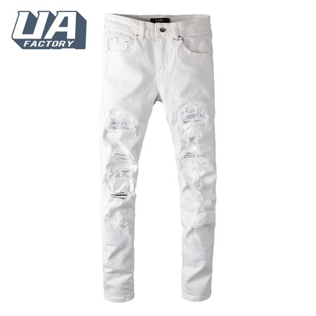 Amiri Rhinestone Jeans White