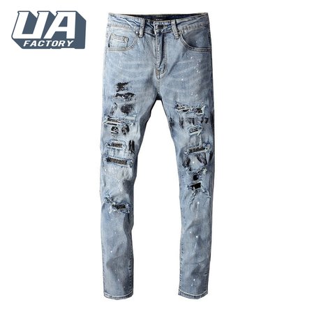 Amiri Rhinestone Rip Jeans Blue / Black