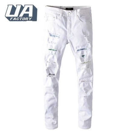 Amiri Rhinestone Rip Jeans White