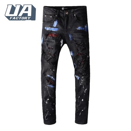 Amiri Rhinestone Splatter Jeans Black/Blue/Red