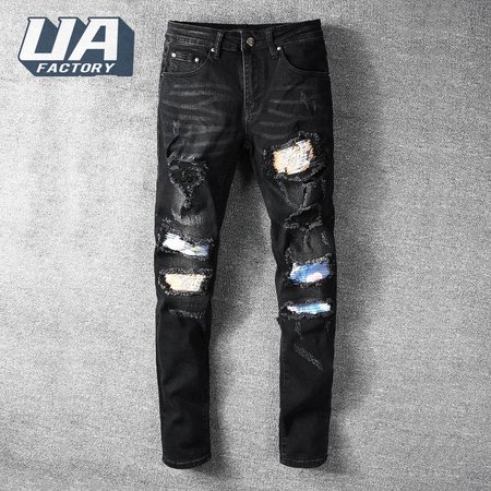 Amiri Rip Jeans Black / Blue / Orange