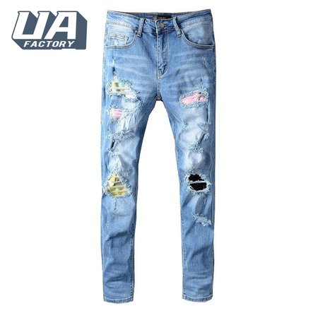 Amiri Rip Jeans Blue / Pink / Yellow