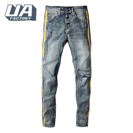 Amiri Rip Jeans Blue / Yellow / Purple