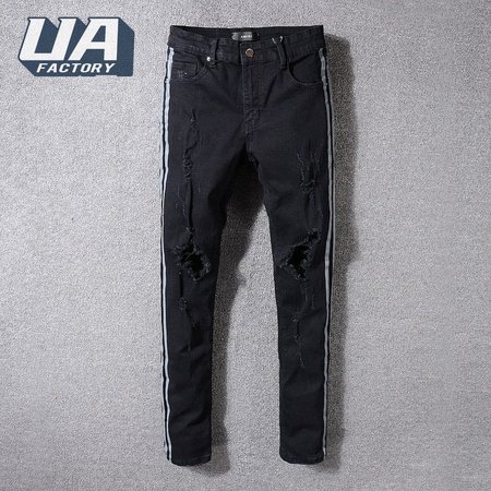 Amiri Striped Rip Jeans Black/Sliver