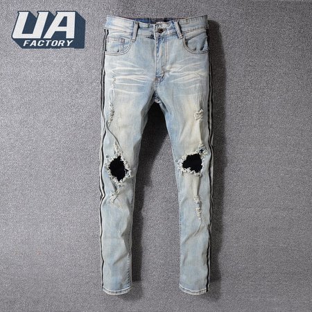 Amiri Striped Rip Jeans Light Blue / Black