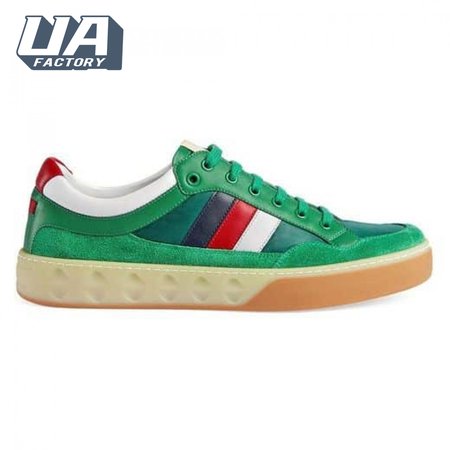 GUCCI MEN'S GREEN LEATHER AND NYLON SNEAKERS - GC61